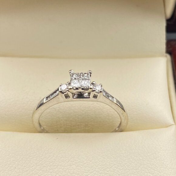 Luxury Solid 10K White Gold Genuine Diamonds Engagement Ring Set (2 Pcs.) Sz. 7 - Picture 3 of 15